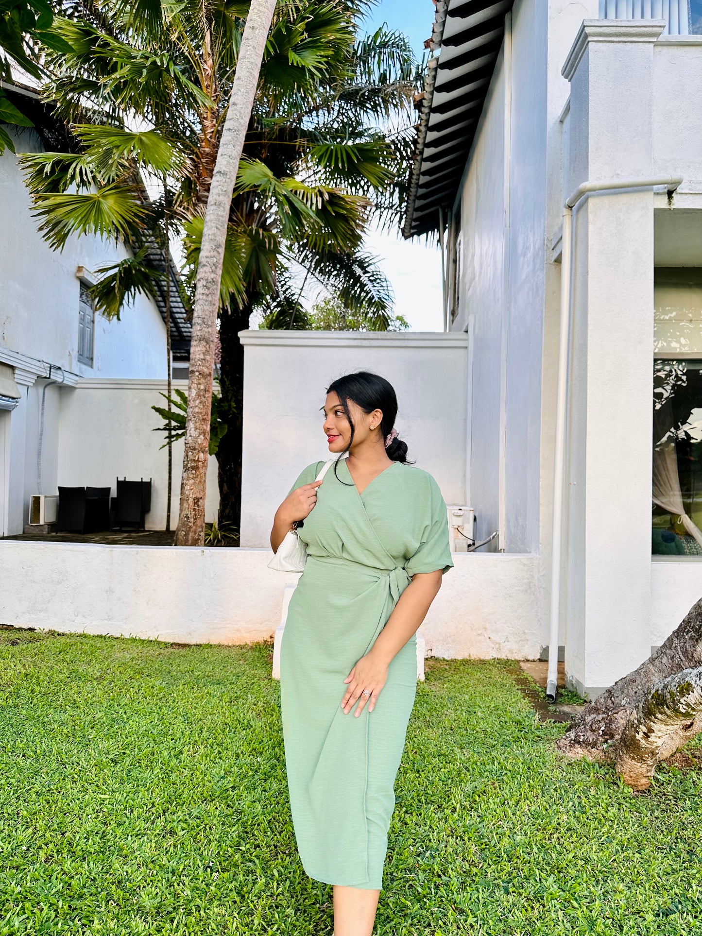 Mint Green Side Tie Up Midi Dress