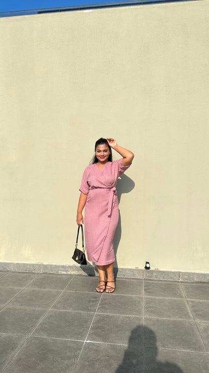 V Neck Side Tie Midi Dress