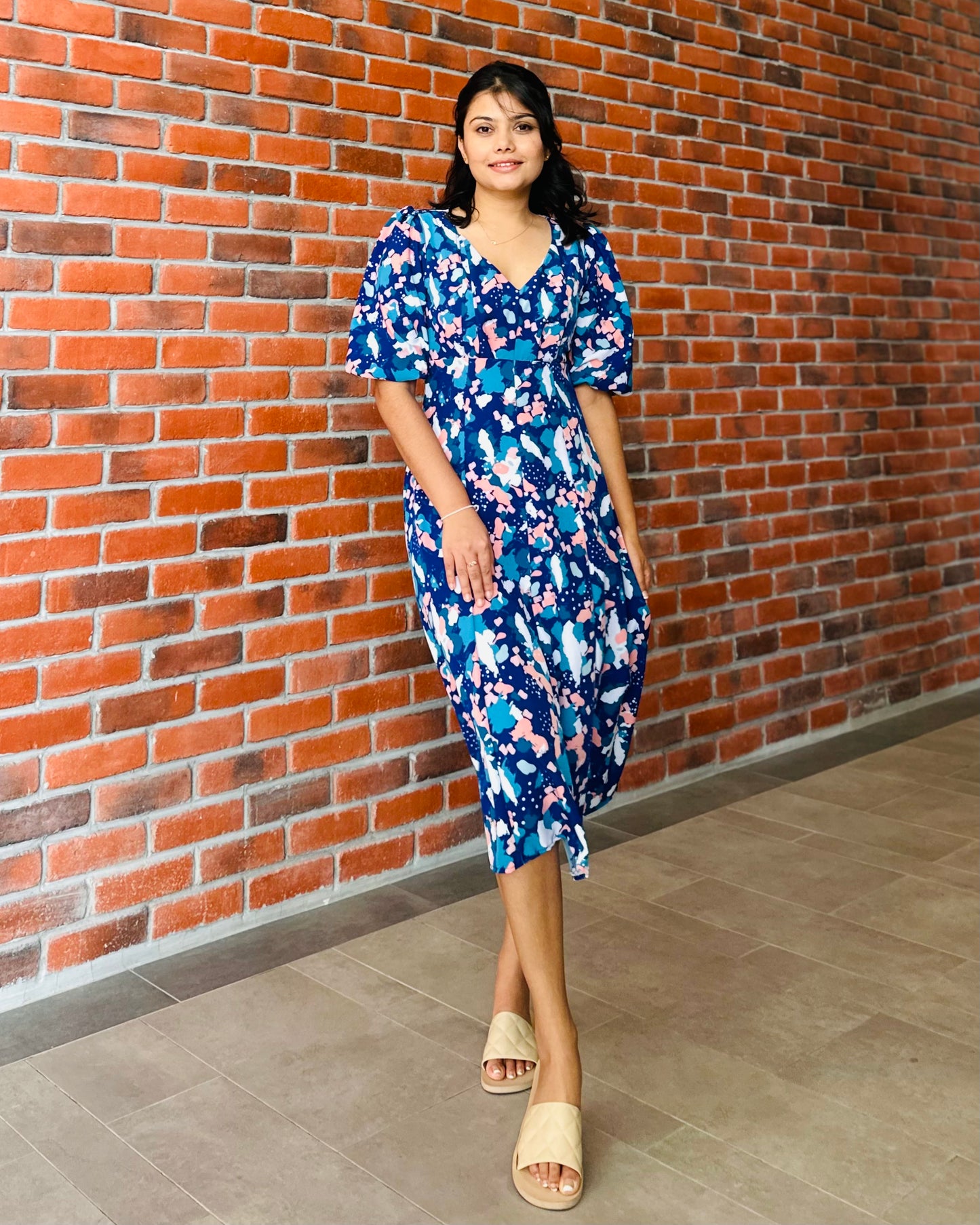 Puff Sleeve Midi Dress